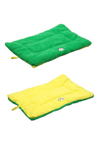 PET LIFE Eco-Paw Reversible Eco-Friendly Recyclabled Polyfill Fashion Designer Pet Dog Bed Mat Lounge Large green And Yellow