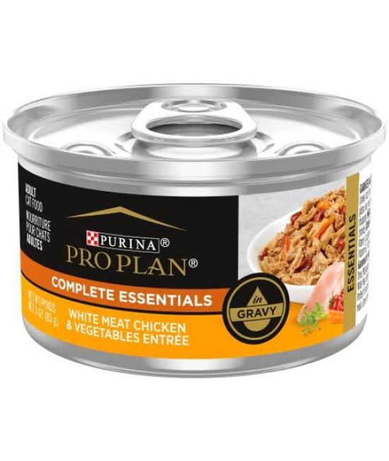 Purina Pro Plan Gravy Wet Cat Food, White Meat Chicken & Vegetable Entree - (24) 3 oz. Pull-Top Cans
