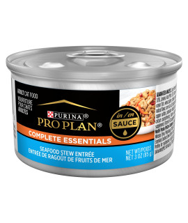 Purina Pro Plan Gravy Wet Cat Food, Complete Essentials Seafood Stew Entree in Sauce - (24) 3 oz. Pull-Top Cans