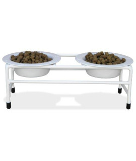 Platinum Pets White Triple Modern Diner Stand with 1 cup Stainless Steel Pet Bowls in Pearl White