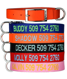 goTags custom Embroidered Dog collar with Metal Buckle, Personalized Dog collar with Pet Name and Phone Number, 10 collar Sizes for Puppy and Dogs Extra Small, Small, Medium or Large
