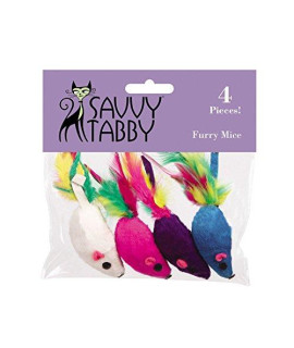 SAVVY TABBY Furry Mice Cat Toys, 4-Packs