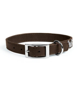 Rockin Doggie Plain Leather Dog collar 1 by 16-Inch Brown