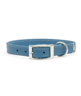 Rockin Doggie Plain Leather Dog collar 1 by 16-Inch Blue