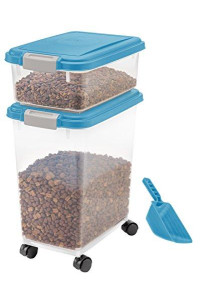 IRIS USA 3-Piece Airtight Pet Food Storage Container Combo with Scoop and Treat Box for Pet, Dog, Cat, and Bird Food, Blue Moon