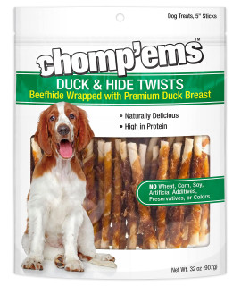 chompems Duck Hide Twists 32 oz - All Natural Rawhide Wrapped with Premium Duck Breast - Healthy Protein Rich Treats for Dogs - Dog chews