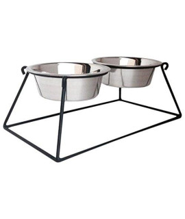 Pets Stop Pyramid Double Diner - Black - Large