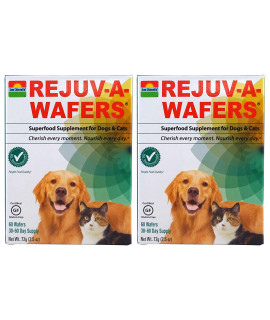 SUN cHLORELLA Rejuv-A-Wafers - chlorella & Eleuthero Superfood Supplement For Dogs And cats (60 Wafers) PAcK OF TWO