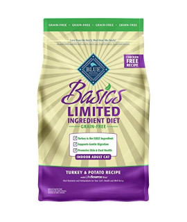 Blue Buffalo Basics Limited Ingredient Diet Grain Free, Natural Indoor Adult Dry Cat Food, Turkey & Potato 5-lb