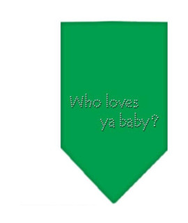 Mirage Pet Products Who Loves Ya Baby Rhinestone Bandana Large Emerald green