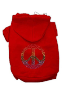 Mirage Pet Products Rhinestone Rainbow Peace Sign Hoodies, Size 12, Red