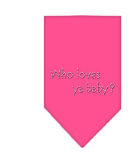 Mirage Pet Products Who Loves Ya Baby Rhinestone Bandana Large Bright Pink