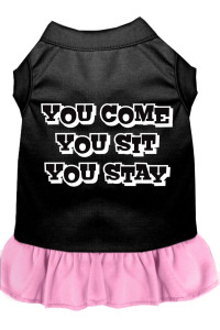 Mirage Pet Products 10-Inch You Come, You Sit, You Stay Screen Print Dress, Small, Black with Pink