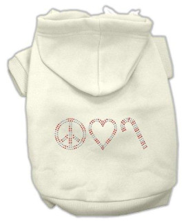 Mirage Pet Products 8-Inch Peace, Love and Candy Canes Hoodies, X-Small, Cream