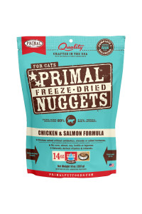 Primal Freeze Dried Cat Food Nuggets Chicken & Salmon, Complete & Balanced Scoop & Serve Healthy Grain Free Raw Cat Food, Crafted in The USA (14 oz)