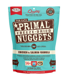 Primal Freeze Dried Cat Food Nuggets Chicken & Salmon, Complete & Balanced Scoop & Serve Healthy Grain Free Raw Cat Food, Crafted in The USA (14 oz)