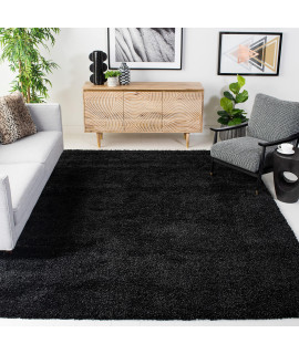 SAFAVIEH california Premium Shag collection 67 Square Black Sg151 Non-Shedding Living Room Bedroom Dining Room Entryway Plush 2-inch Thick Area Rug