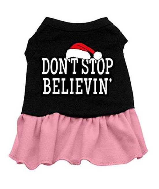 Mirage Pet Products 10-Inch Dont Stop Believing Screen Print Dress, Small, Black with Pink