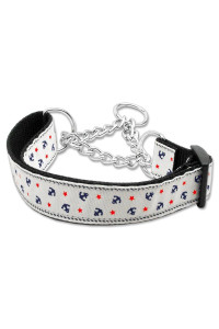 Mirage Pet Products Anchors Nylon Ribbon Martingale collar for Pets Medium White