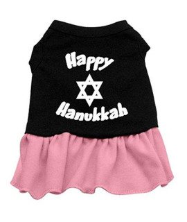 Mirage Pet Products 16-Inch Happy Hanukkah Screen Print Dress, X-Small, Black with Pink