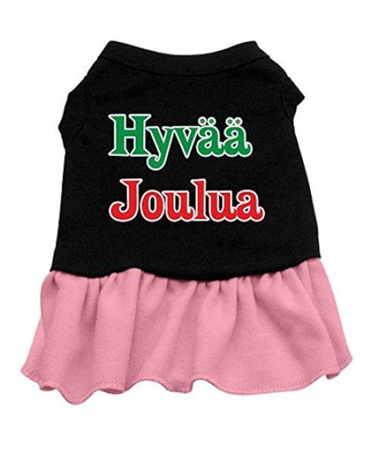 Mirage Pet Products 16-Inch Hyvaa Joulua Screen Print Dress, X-Large, Black with Pink