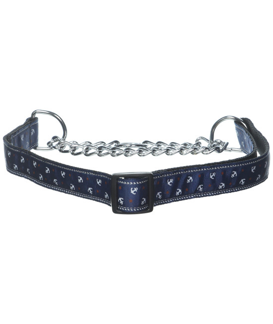 Mirage Pet Products Anchors Nylon Ribbon Martingale collar for Pets Large Blue