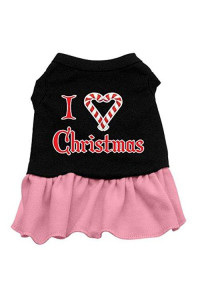 Mirage Pet Products 16-Inch I Love Christmas Screen Print Dress, X-Large, Black with Pink