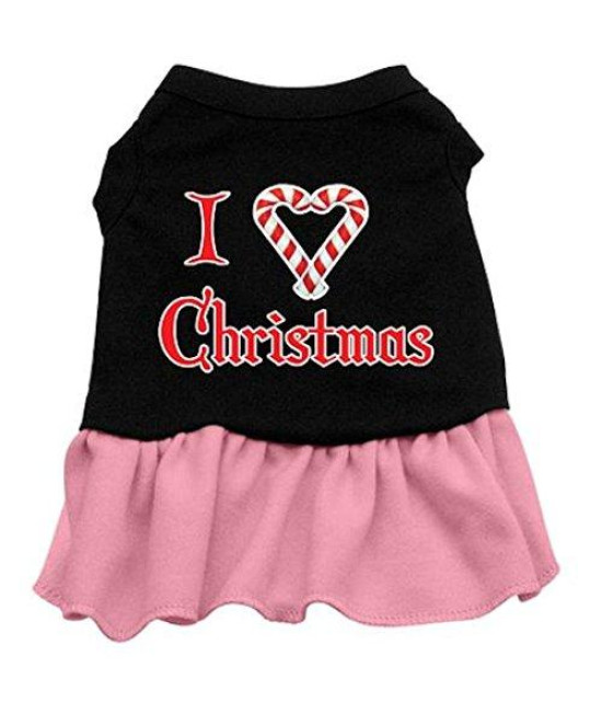 Mirage Pet Products 20-Inch I Love Christmas Screen Print Dress, 3X-Large, Black with Pink