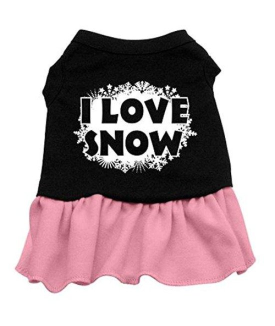 Mirage Pet Products 20-Inch I Love Snow Screen Print Dress, 3X-Large, Black with Pink
