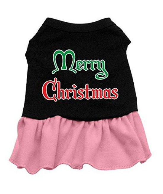 Mirage Pet Products 20-Inch Merry Christmas Screen Print Dress, 3X-Large, Black with Pink