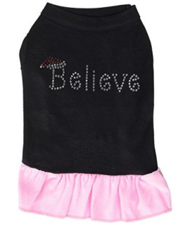 Mirage Pet Products Believe Rhinestone 16-Inch Pet Dress, X-Large, Black with Pink