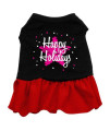 Mirage Pet Products 10-Inch Scribble Happy Holidays Screen Print Dress, Small, Black with Red