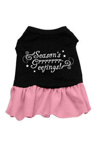 Mirage Pet Products 14-Inch Seasons Greetings Screen Print Dress, Large, Black with Pink