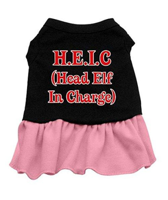 Mirage Pet Products 18-Inch Head Elf in Charge Screen Print Dress, XX-Large, Black with Pink