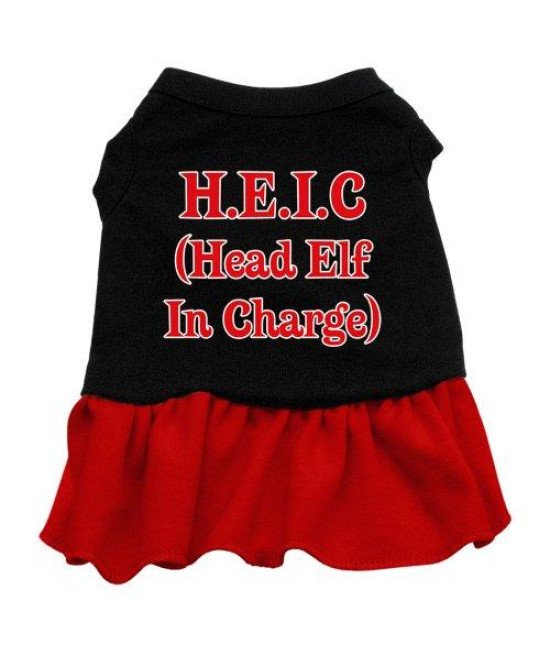 Mirage Pet Products 14-Inch Head Elf in Charge Screen Print Dress, Large, Black with Red