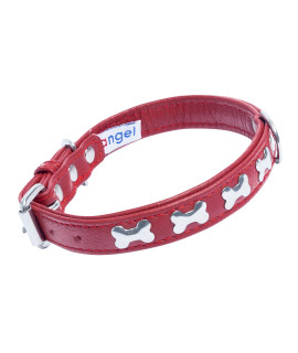 Angel Pet Supplies - Rotterdam Bones Dog collar genuine Leather Dog collar for Large Dogs to Extra Large Dogs Water-Resistant Thick Dog collar with D-Rings Valentine Red collar 18 x 0.75 inches