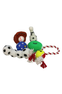 PET LIFE Hunter Themed 7 Piece Jute Rope and Rubberized Squeak chew Pet Dog Toy gift Set One Size Multi-colored
