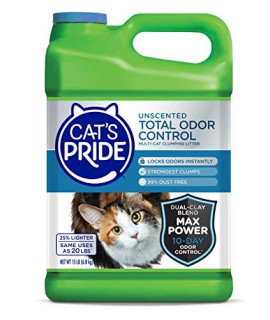 Cats Pride Total Odor Control Premium Clumping Fragrance Free Scoopable Cat Litter Jug, 15-Pound, Grey (47215)