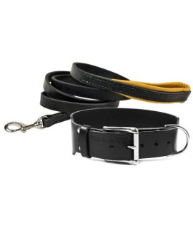 Dean and Tyler Bundle - One B and B collar Nickel 40-Inch by 2-Inch With One Matching Soft Touch Leash 6 FT Stainless Steel Snap Hook - Black