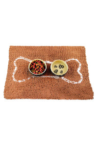 Soggy Doggy Slopmat Ultra-Absorbent Dog Door Mat for Food and Water, Microfiber chenille Dog Mat for Muddy Paw and Messy Eater, Washable Indoor Mat for Sleeping and Eating, caramel BrownOatmeal Bone