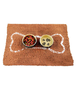Soggy Doggy Slopmat Ultra-Absorbent Dog Door Mat for Food and Water, Microfiber chenille Dog Mat for Muddy Paw and Messy Eater, Washable Indoor Mat for Sleeping and Eating, caramel BrownOatmeal Bone