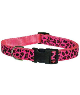 Medium Pink Leopard Dog Collar: 3/4 Wide, Adjusts 13-20 - Made in USA.