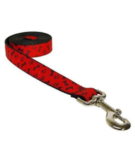 Large Paws & Bones/Poppy Dog Leash: 1 Wide, 6ft Length - Made in USA.
