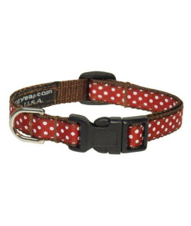 XSmall Rust/White Polka Dot Dog Collar: 1/2 Wide, Adjusts 6-12 - Made in USA.