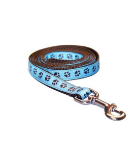 Medium Blue/Brown Puppy Paws Dog Leash: 3/4 Wide, 6ft Length - Made in USA.