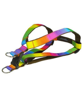 Large Rainbow Dog Harness: 1 wide, Adjusts 23-35 - Made in USA.