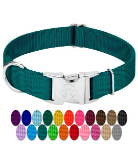 country Brook Design - Vibrant 30+ color Selection - Premium Nylon Dog collar with Metal Buckle (Small, 34 Inch Wide, Teal)