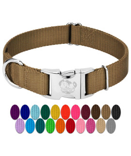 country Brook Design - Vibrant 25+ color Selection - Premium Nylon Dog collar with Metal Buckle (Medium, 34 Inch, coyote Tan)