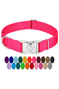 country Brook Design - Vibrant 25+ color Selection - Premium Nylon Dog collar with Metal Buckle (Medium, 34 Inch, Hot Pink)