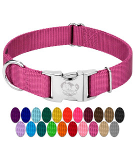 country Brook Design - Vibrant 25+ color Selection - Premium Nylon Dog collar with Metal Buckle (Medium, 34 Inch, Rose)